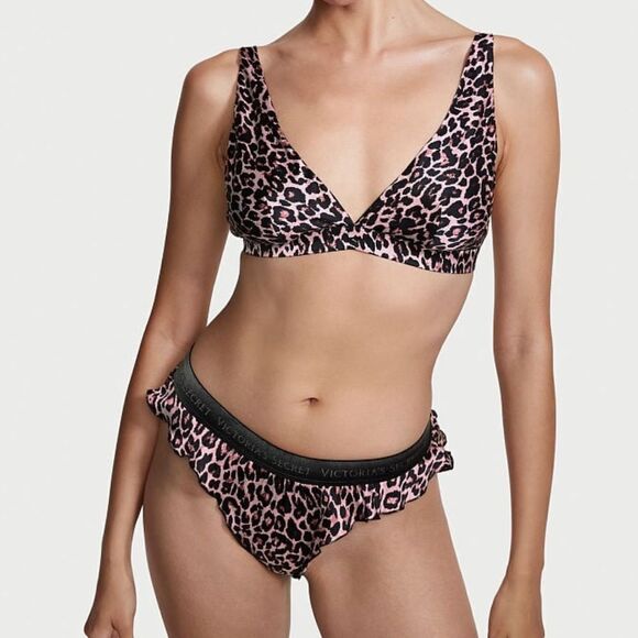 Victoria’s Secret LUXE Set 100% SILK bralette & High Waist Ruffle thong Set L - Picture 1 of 6